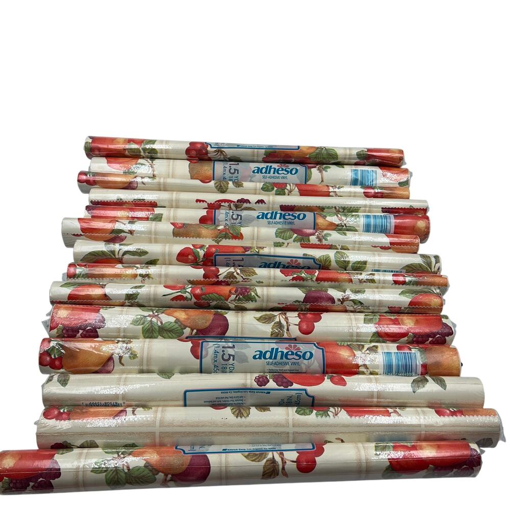 Vtg‎ Adheso Adhesive Vinyl 14 Rolls SEALED 1.5 Yards 18" Fruit Cherry 1980's